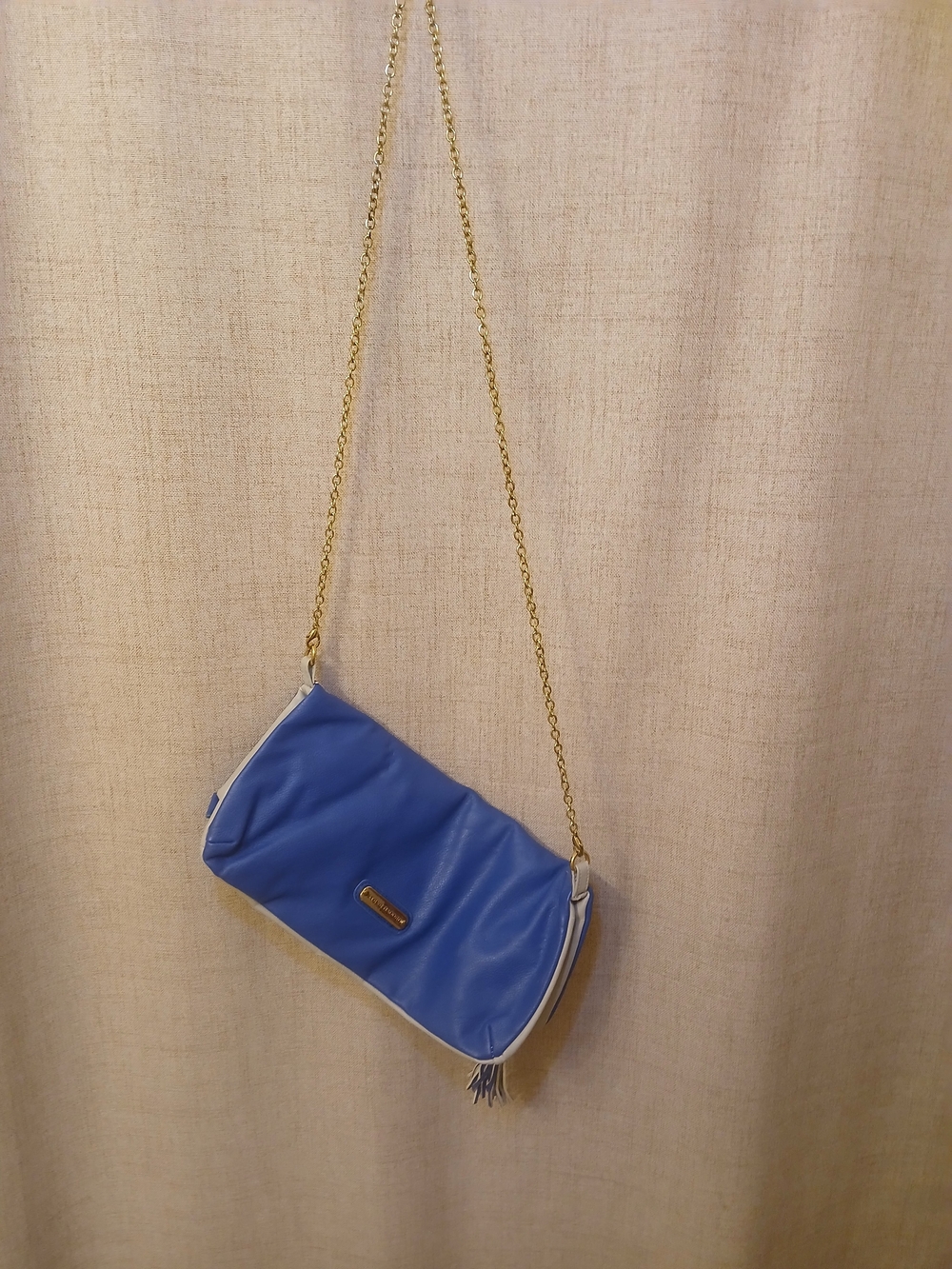 Steve Madden Blue and White Chain-Strap Clutch
